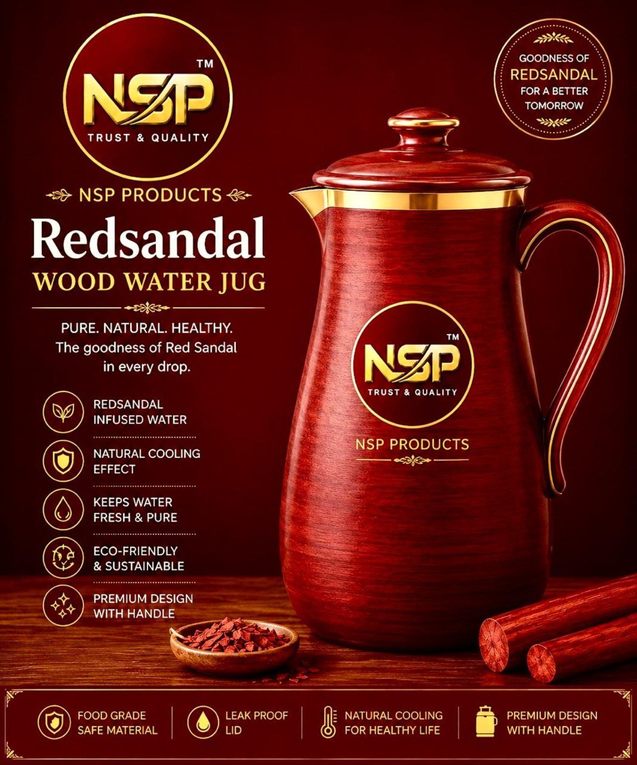 Redsandal Wood Water Jug with Handle
