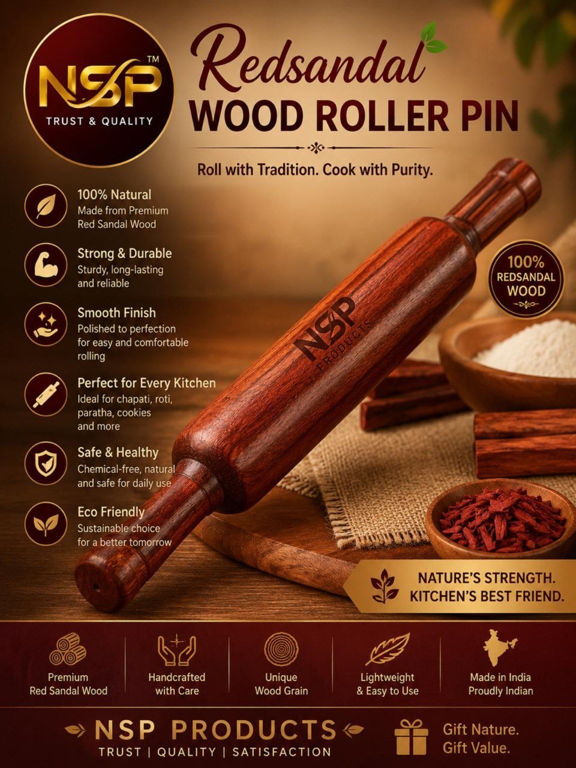 Redsandal Wood Roller Pin