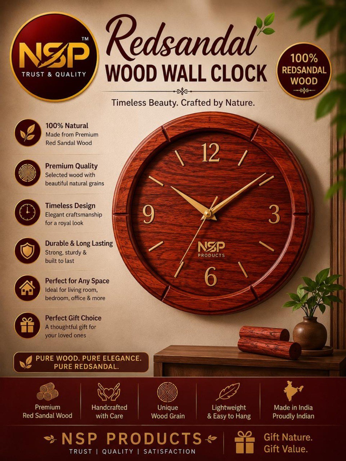 Redsandal Wood Wall Clock