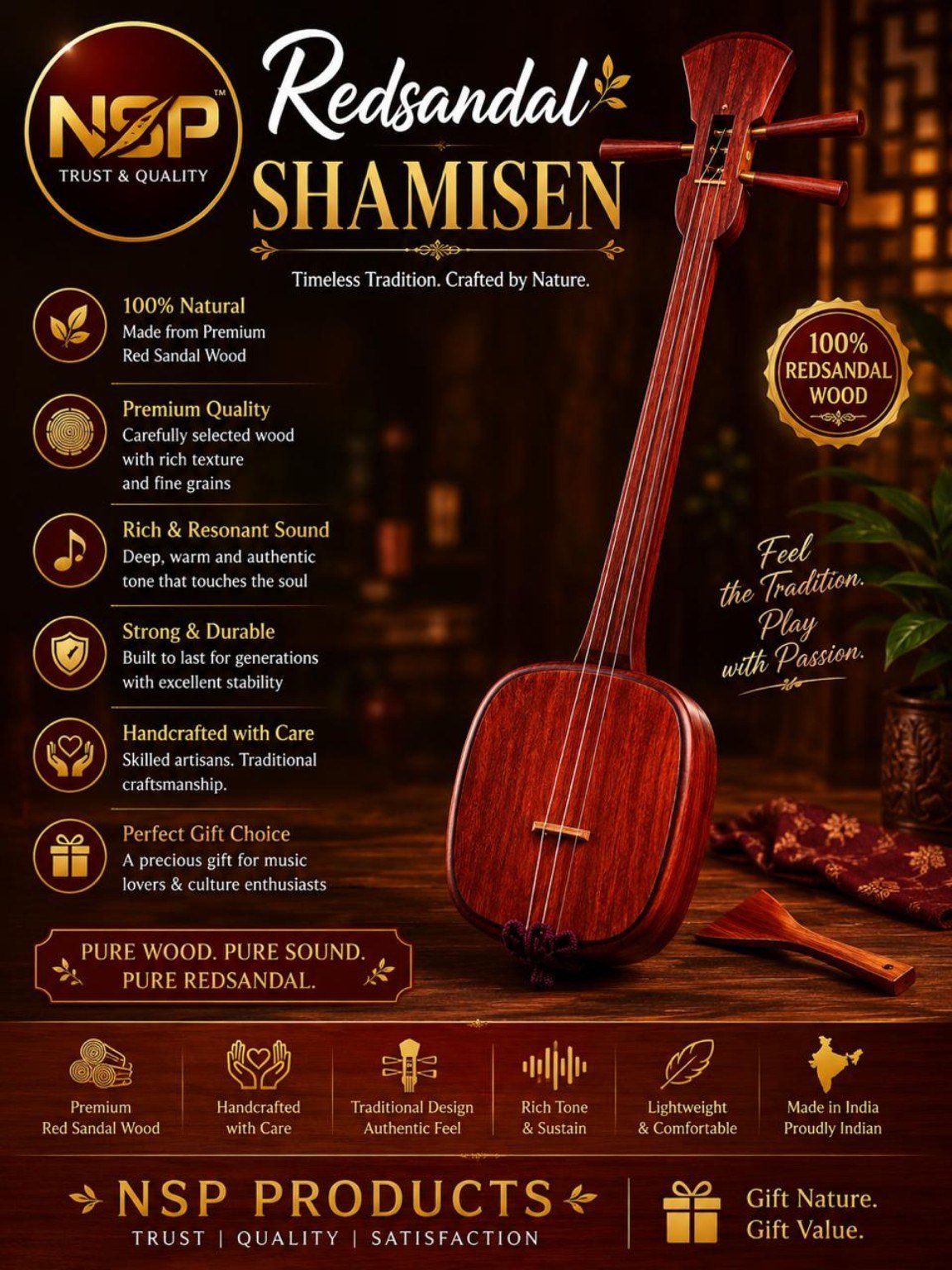 Redsandal Wood Shamisen